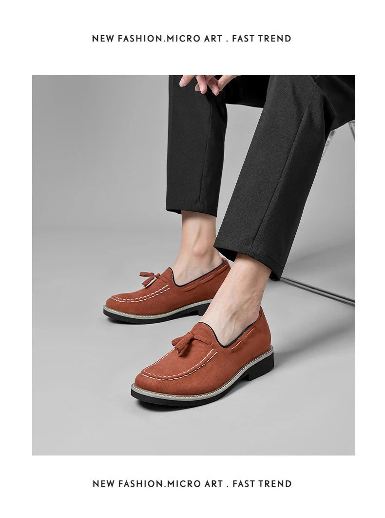 Heren Suède Elevator Loafers 5cm Hoogteverhoging | Handgemaakt Slip-On | Wijnrood Blauw Zwart Bruin | EU 38-48