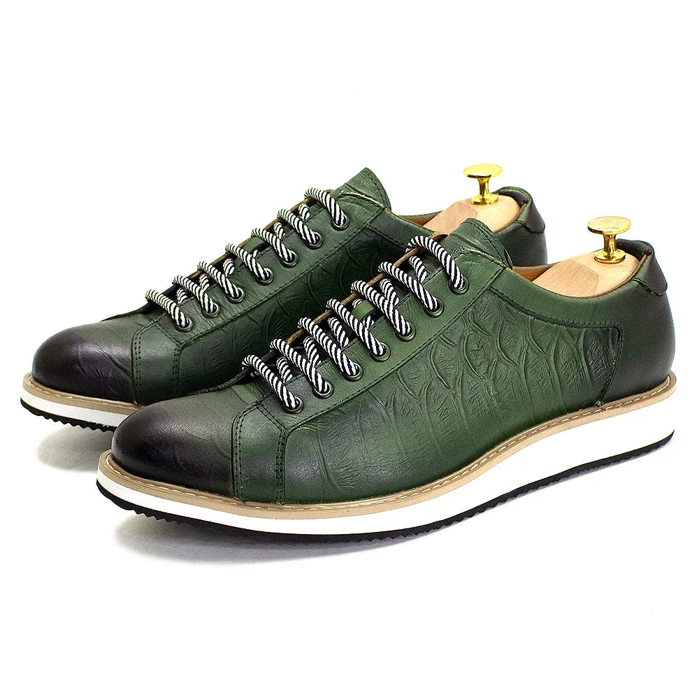 Heren Leren Schoenen Krokodilprint | Echt Koeienleer | Zwart & Groen | EU 39-46 | Casual & Kantoor
