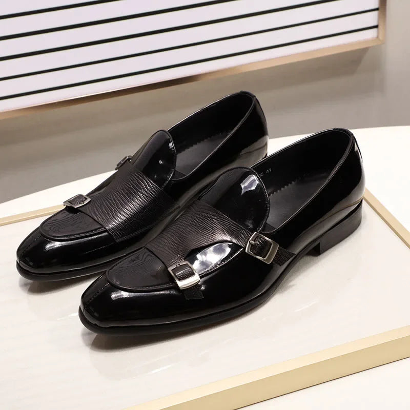 Heren Patent Leren Loafers | Monk Strap Slip-On | Zwart & Groen | EU 39-46 | Bruiloft & Gala