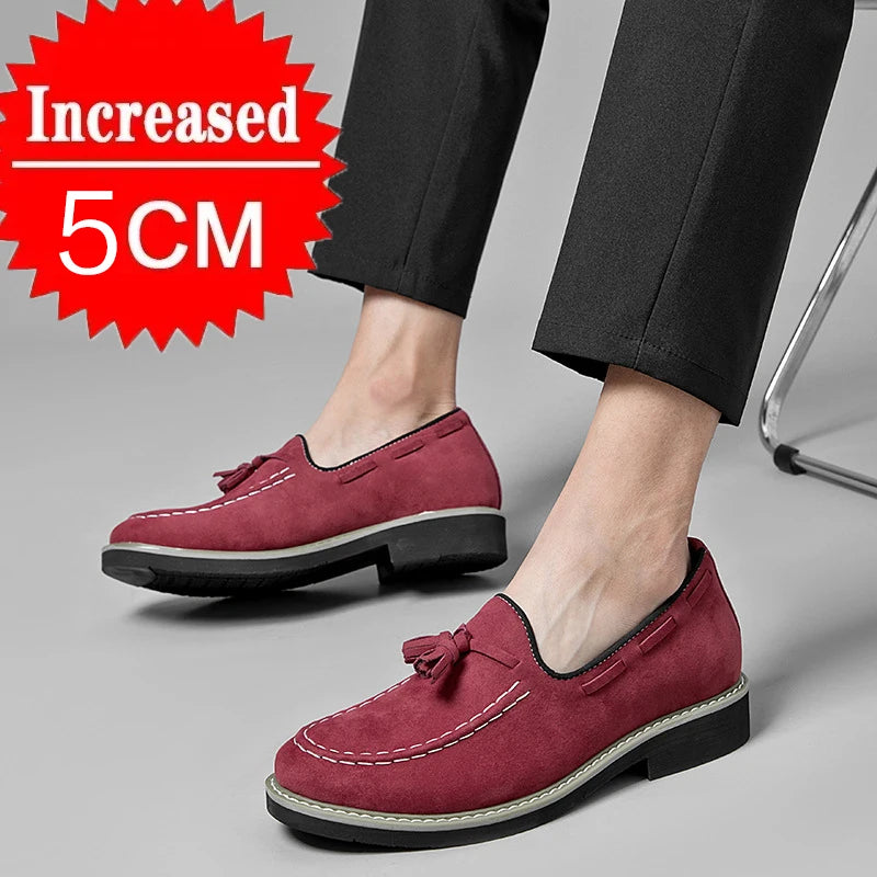 Heren Suède Elevator Loafers 5cm Hoogteverhoging | Handgemaakt Slip-On | Wijnrood Blauw Zwart Bruin | EU 38-48