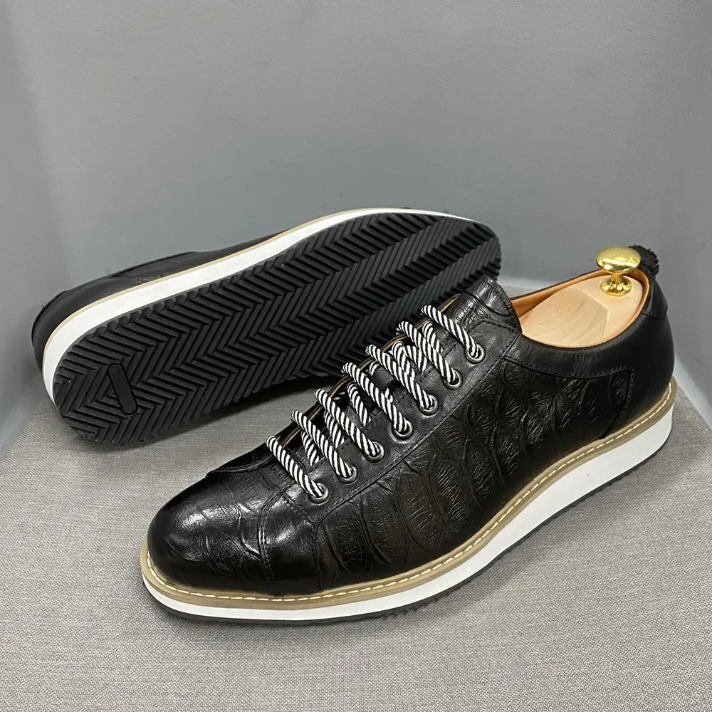 Heren Leren Schoenen Krokodilprint | Echt Koeienleer | Zwart & Groen | EU 39-46 | Casual & Kantoor
