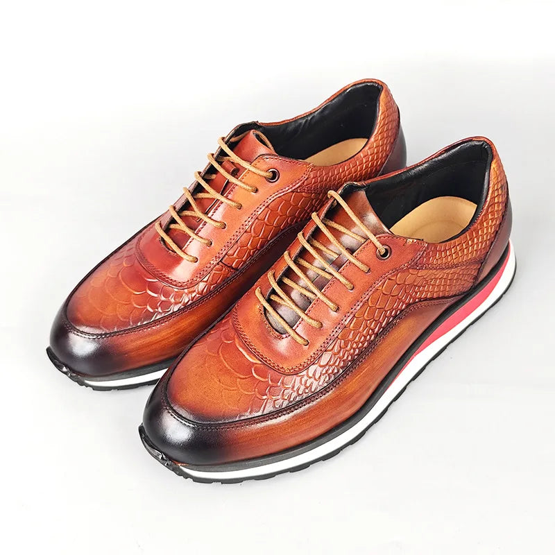 Heren Leren Oxford Schoenen | Krokodilpatroon Vintage Sneakers | Maten 38-46 | Blauw Groen Zwart Bruin