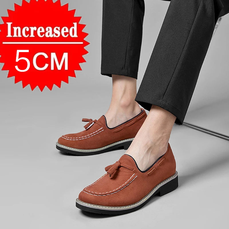 Heren Suède Elevator Loafers 5cm Hoogteverhoging | Handgemaakt Slip-On | Wijnrood Blauw Zwart Bruin | EU 38-48