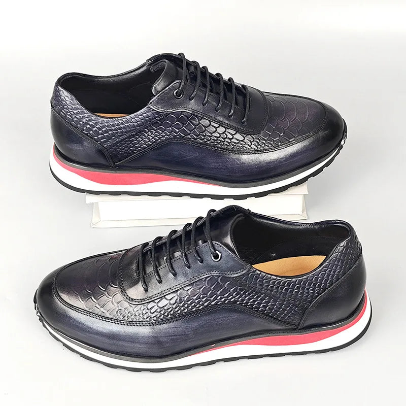 Heren Leren Oxford Schoenen | Krokodilpatroon Vintage Sneakers | Maten 38-46 | Blauw Groen Zwart Bruin