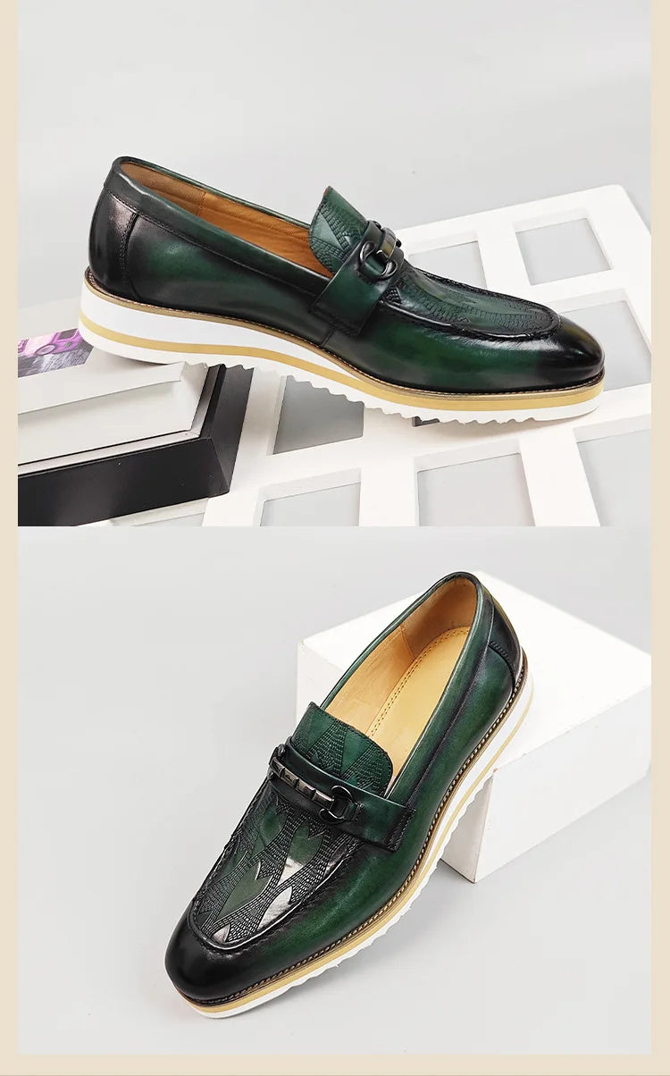 Heren Leren Loafers Handgemaakt | Luxe Instappers Koeienleer | Groen | Maten 38-46