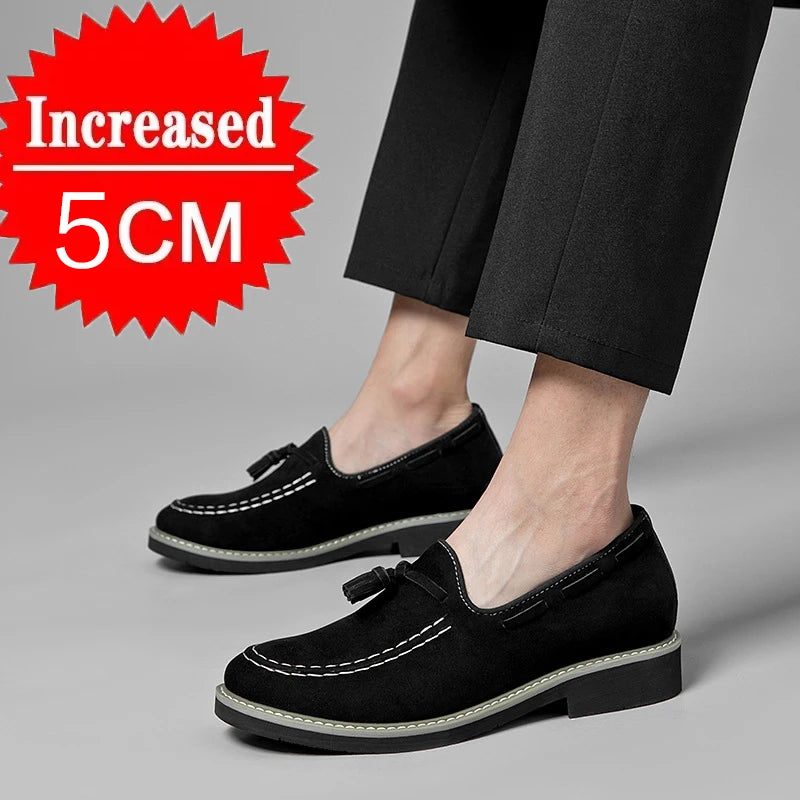 Heren Suède Elevator Loafers 5cm Hoogteverhoging | Handgemaakt Slip-On | Wijnrood Blauw Zwart Bruin | EU 38-48