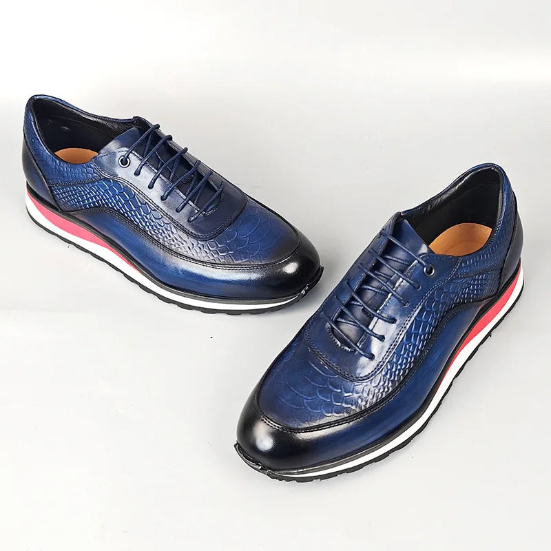 Heren Leren Oxford Schoenen | Krokodilpatroon Vintage Sneakers | Maten 38-46 | Blauw Groen Zwart Bruin