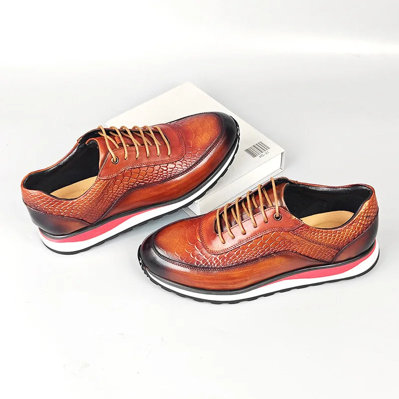 Heren Leren Oxford Schoenen | Krokodilpatroon Vintage Sneakers | Maten 38-46 | Blauw Groen Zwart Bruin