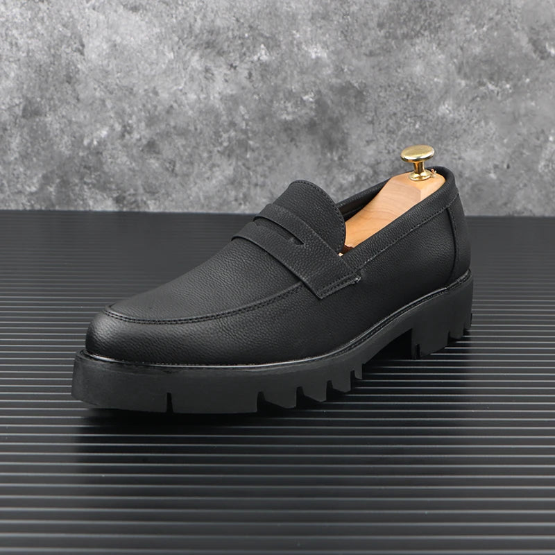Heren Platform Loafers Echt Koeienleer | Slip-On Instappers | Zwart | EU 38.5-43 | Zakelijk & Casual